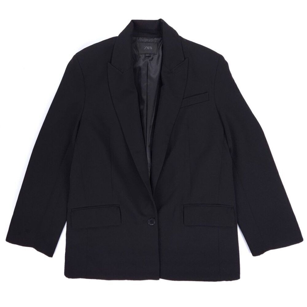NEW Zara Straight Fit Blazer Suit Jacket Black Old Money Quiet Luxury Clean Girl